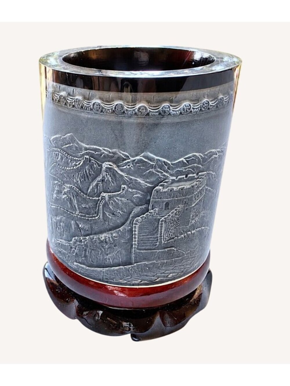 Chinese Great Wall Resin Rotating Brush Pot Pencil Holder Asian Desk Decor